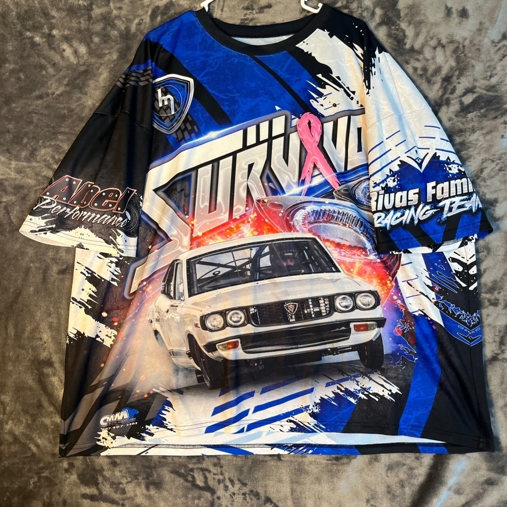 Mazda RX3 Rotary Drag Racing Pit Crew Shirt 4X Survivor Breast Cancer Jersey Tee